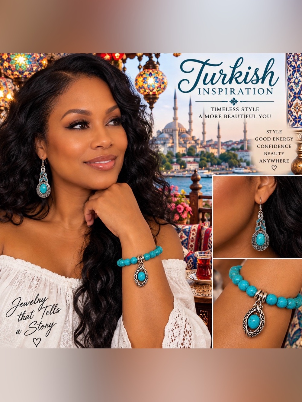 Luxury Turquoise Bead Stretch Bracelet Set - Picture 5 of 13